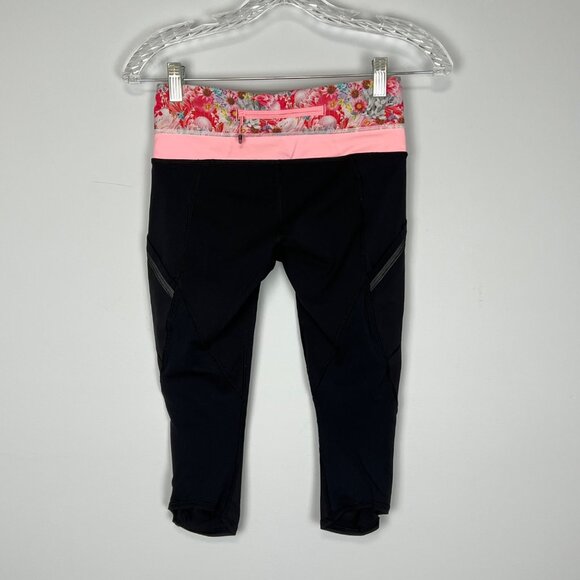 Lululemon Run A Marathon Crop II Legging Black Flowabinga Pink Floral size 4 - Picture 5 of 10